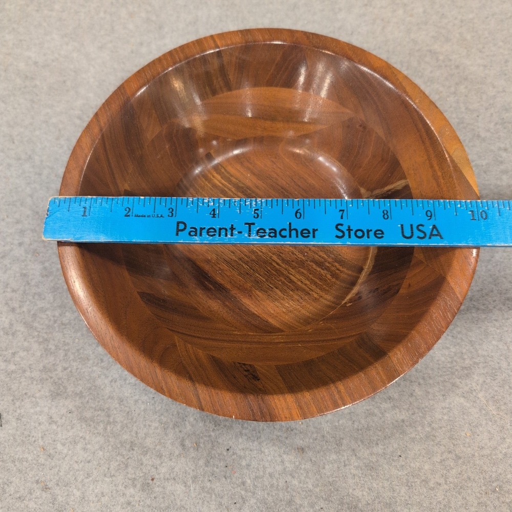 Mid Century Modern Segmented Wood Bowl Round Dark Walnut Finish Catchall - Picture 6 of 6